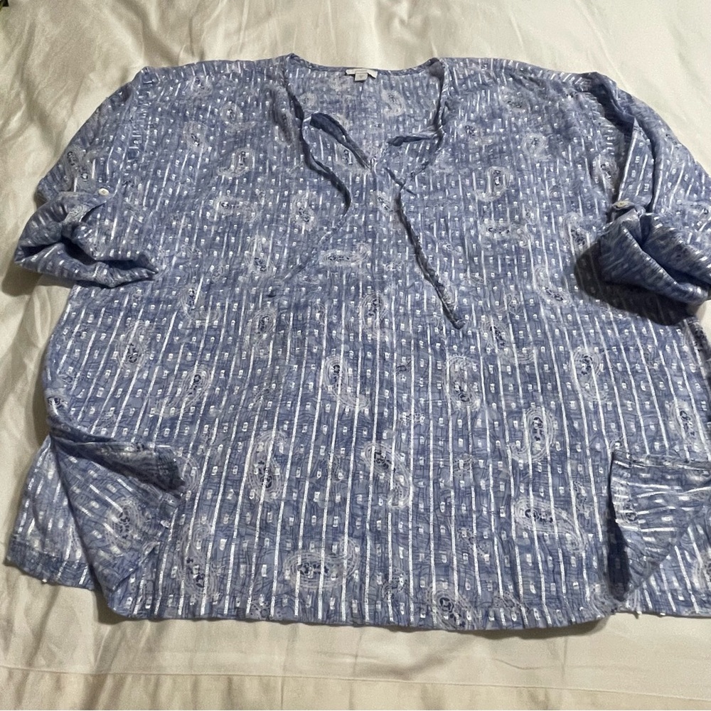Pure Jill Embroidery Cotton Blouse Women Size M Blue Cotton Blend - Picture 7 of 10